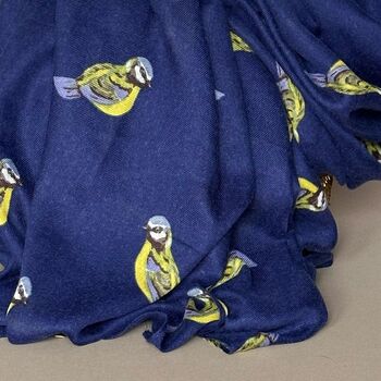 Blue Tit Print Scarf In Navy Blue, 3 of 4