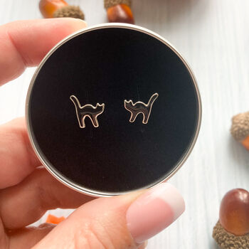Silver Halloween Earrings, Black Cat, In A Gift Tin, 3 of 8
