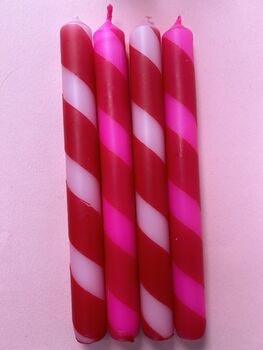 Pink And Red Candy Striped Candles 'Pink Candy Cane', 3 of 3