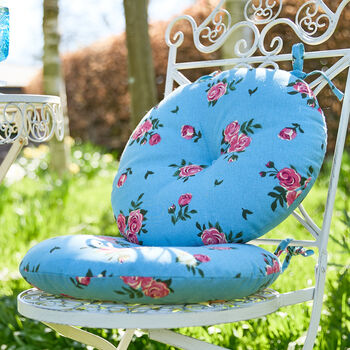 Set Of Two Blue Floral Round Seat Pads, 3 of 6