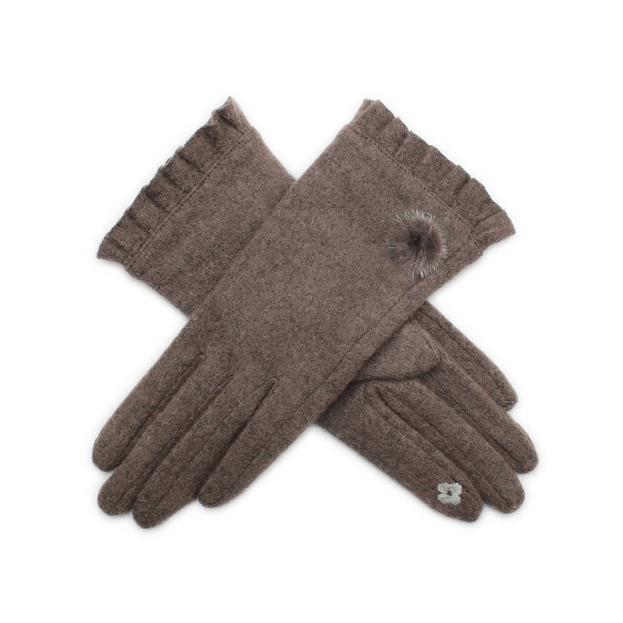 Merino Wool Touch Screen Gloves With Frill Cuff By Studio Hop