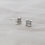 Sterling Silver Princess Cut Birthstone Earrings April Diamond, thumbnail 1 of 5