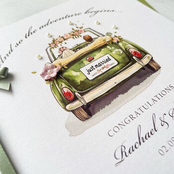 Handmade Wedding Card, Just Married Car Design, 5 of 7