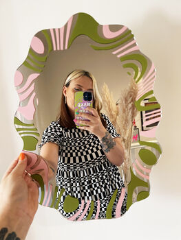 Swirly Mirror Olive And Pastel Pink, 5 of 6