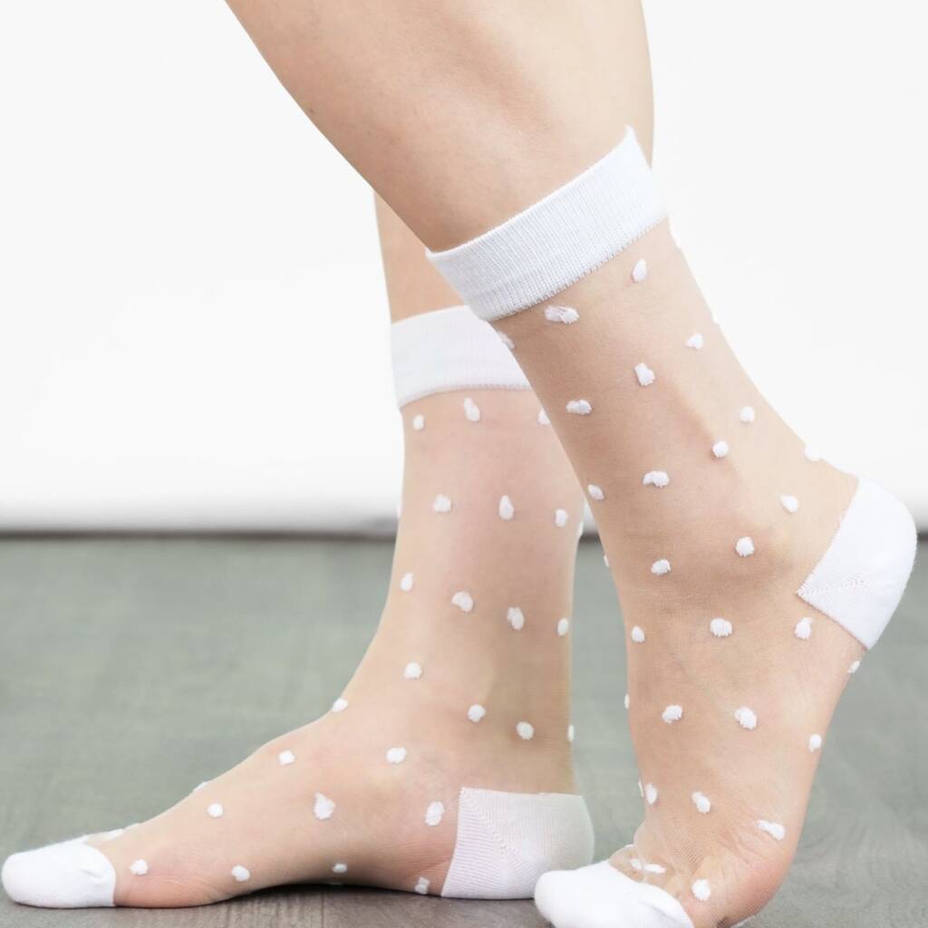 Sheer Pop Socks Ankle Highs White Spots