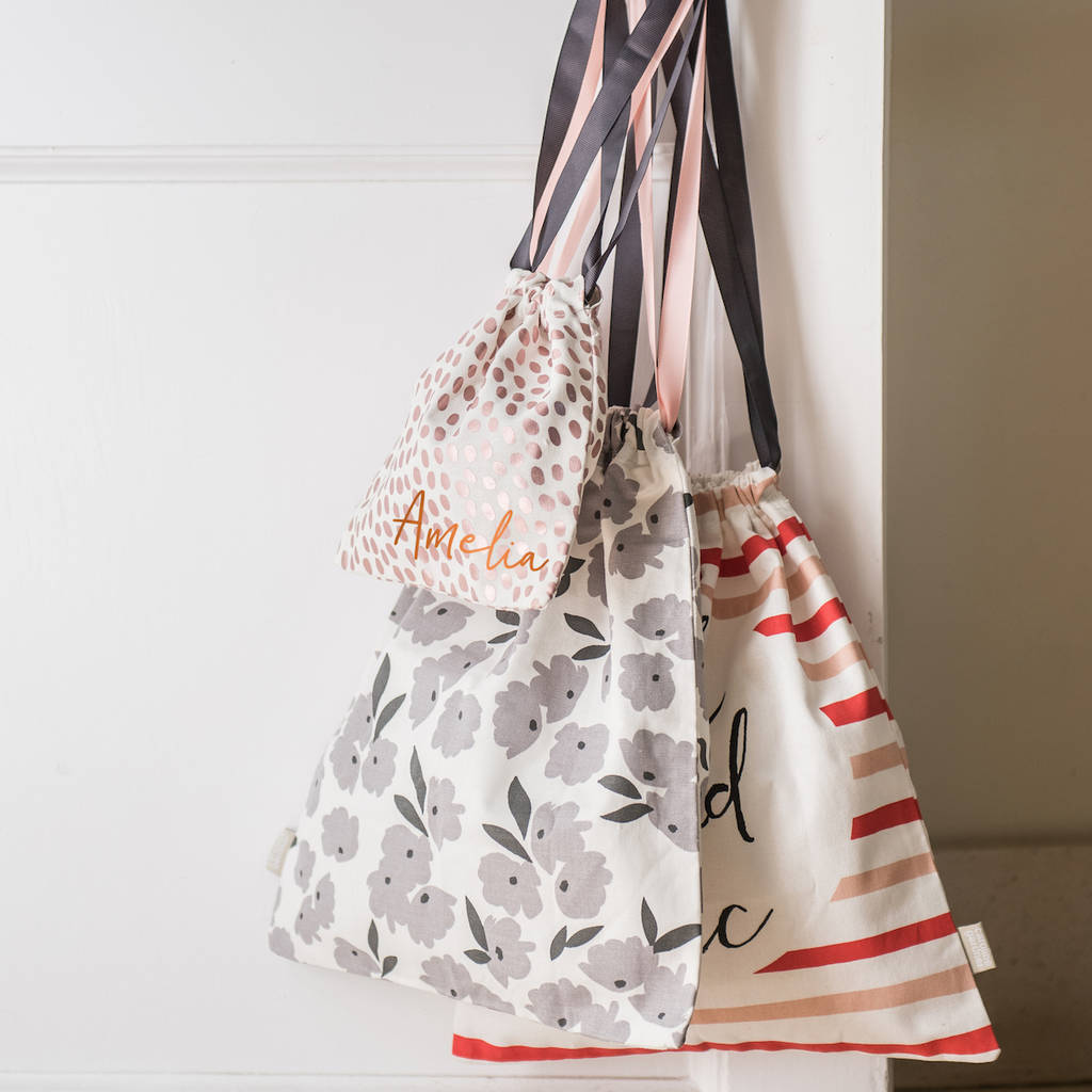 Personalised Cotton Drawstring Travel Bag Set, 1 of 3