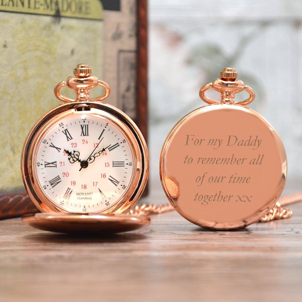 Engraved Pocket Watch Rose Gold In Box, 1 of 3