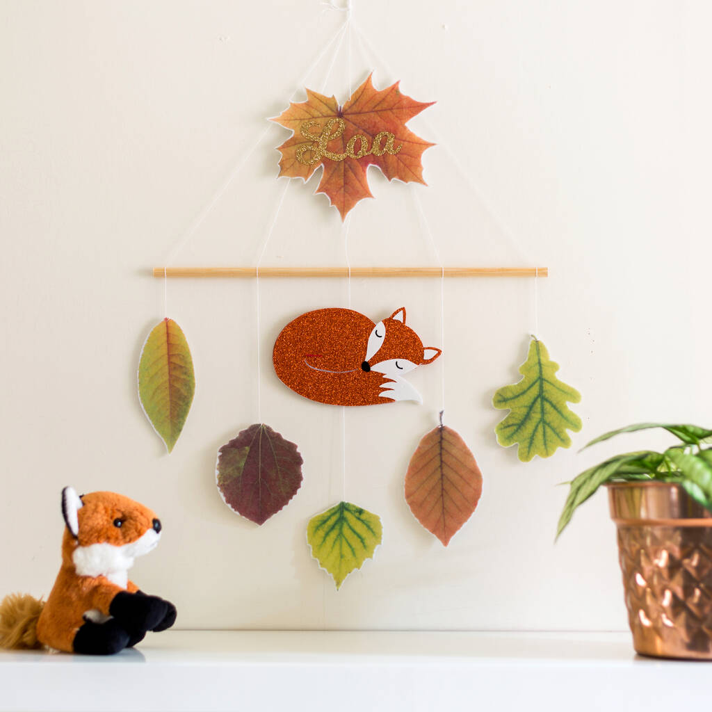 Personalised Autumn Leaves Fox Wall Hanging By nickynackynoo