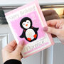 Personalised Penguin Purple Birthday Card, thumbnail 1 of 6