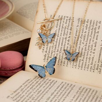 Enamel Blue Butterfly Short Necklace, 3 of 6