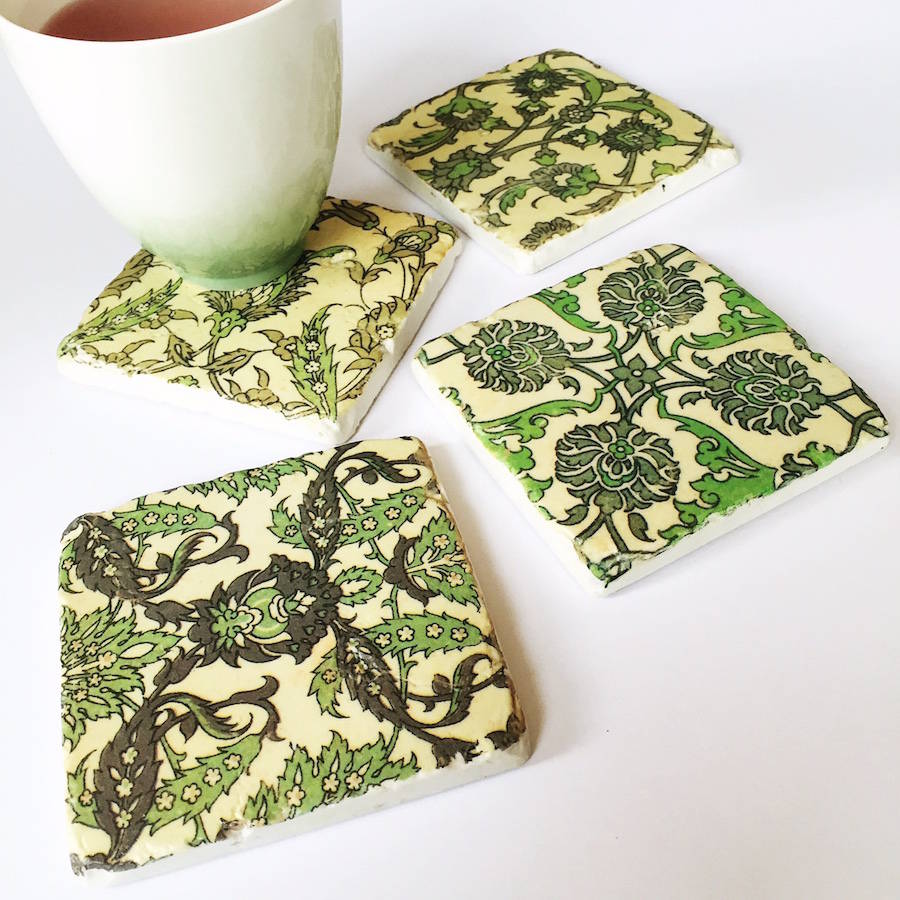 Green Floral Coasters By French Grey Interiors