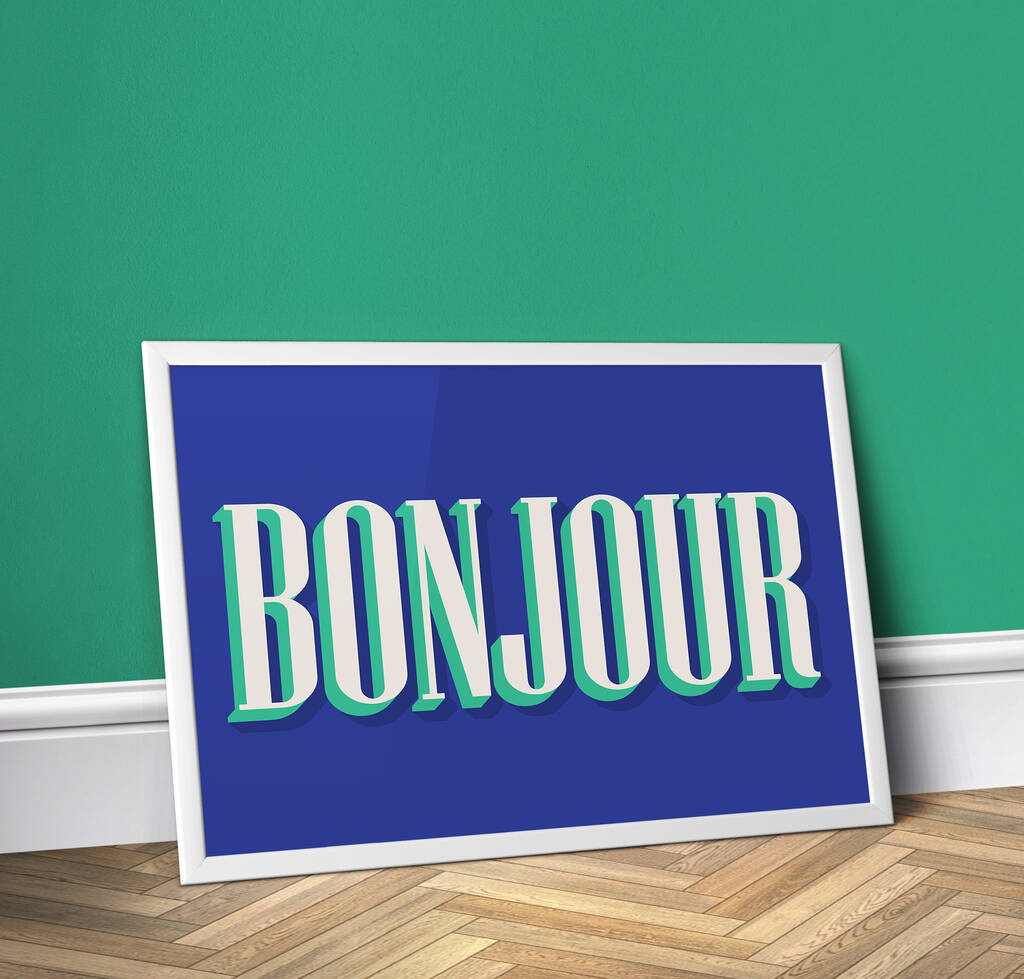 Bonjour, Colourful Hall Wall Print, 1 of 5