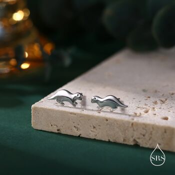 Very Tiny Otter Stud Earrings In Sterling Silver, 4 of 11