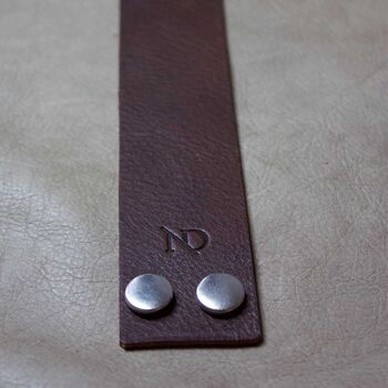 Wide Personalised Leather Bracelet With Silver Button, 5 of 11