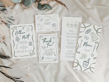 Green Hand Drawn Theme Wedding Invitations, 4 of 4