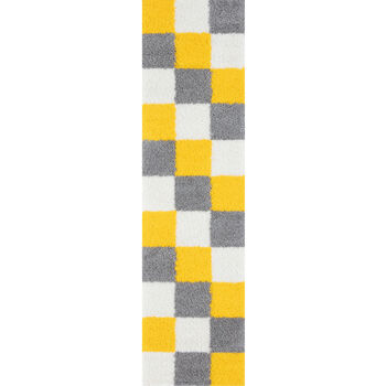 The Rugs Geometric Shaggy Rug Yellow Checkered Rug, 10 of 12