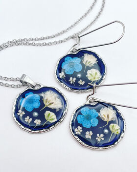 Real Blue Flowers Black Earrings Handmade Silver Or Gold Hypoallergenic, 5 of 10