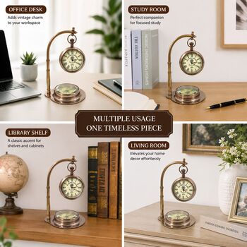 Vintage Nautical Hanging Desk Clock With Compass Base, 8 of 12