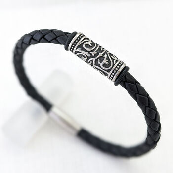 Mens Leather Bracelet With A Pattern Tube Bead, 5 of 6