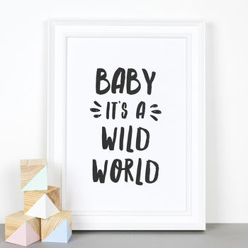 'Baby It's A Wild World' Monochrome Nursery Print, 2 of 4