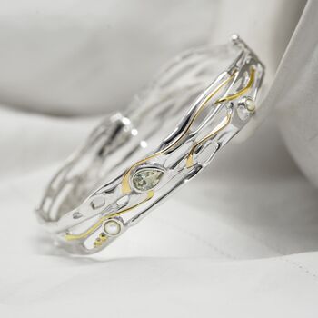 Fluid Green Amethyst And Pearl Silver Bangle, 3 of 7