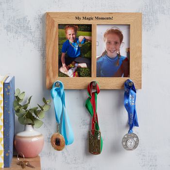 Personalised Oak Photo Frame And Medal Hanger, 4 of 5