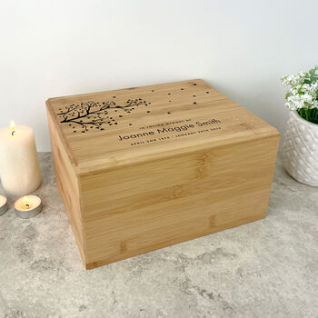 Personalised Bamboo Urn For Cremation Ashes Branch Of Love Design, 8 of 12