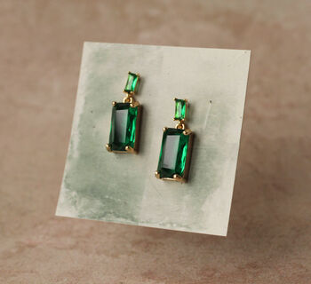 Emerald Block Baguette Earrings, 5 of 7