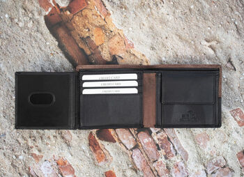Personalised Black And Brown Trifold Wallet Rfid, 4 of 7