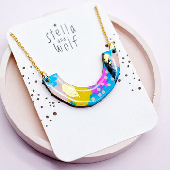 Colourful Geometric Curved Statement Necklace, 4 of 5