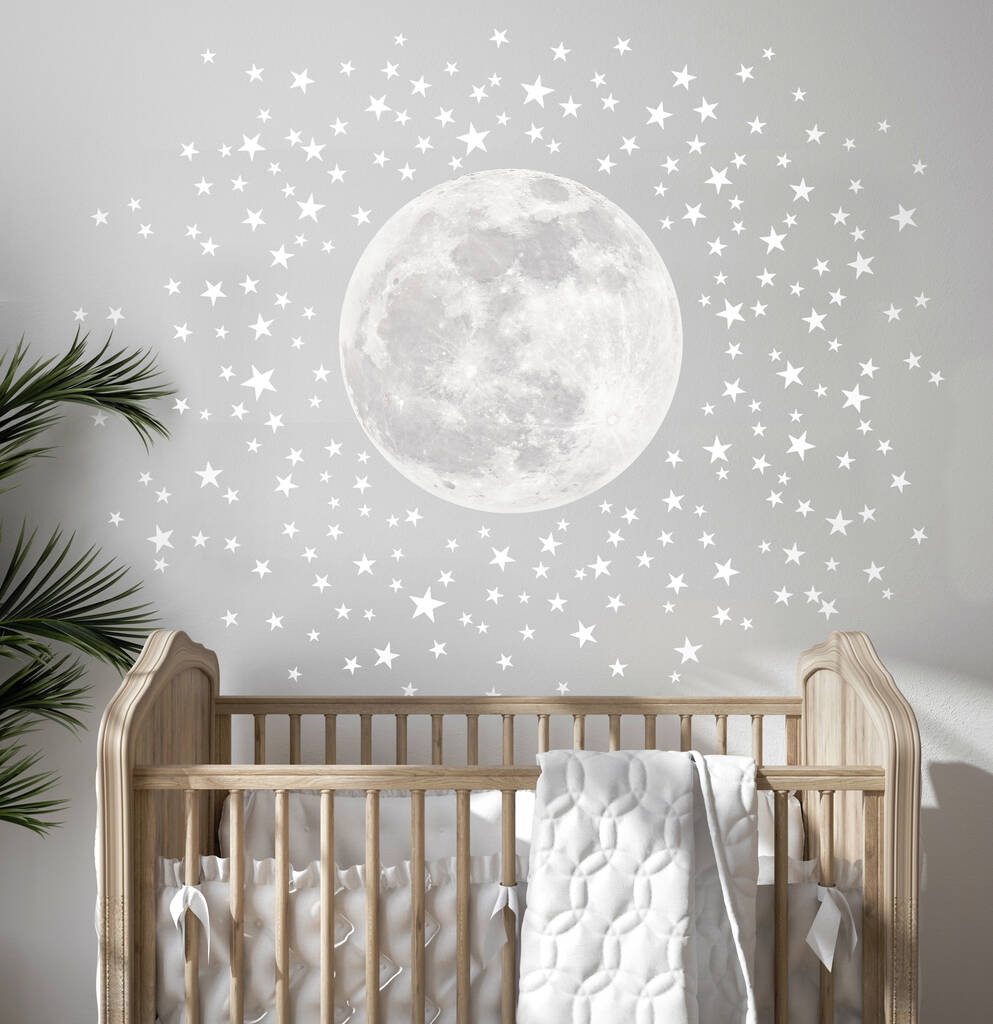 Pale Moon And Stars Fabric Wall Sticker, 1 of 3