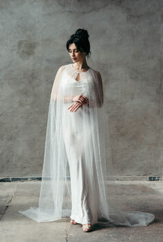 White Wedding Dress Cover Up | Pearl Cape Veil, 10 of 12