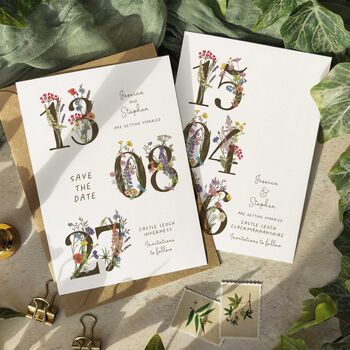 Cottage Garden Numbers Save The Date Cards And Envelopes, 6 of 7