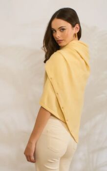 Yellow Chiffon 100% Cashmere Multi Ways Button Poncho Shawl Gift Boxed, 8 of 10
