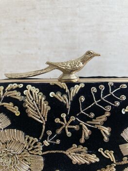 Black Velvet Bird Clasp Clutch Bag, 10 of 10