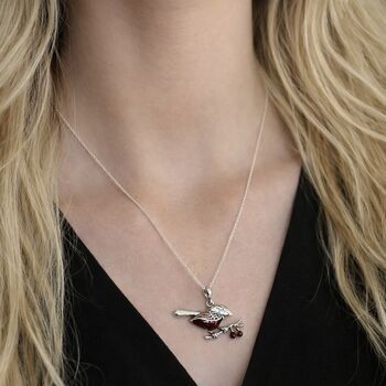 Personalised Sterling Silver Baltic Amber Robin Pendant Necklace, 3 of 12