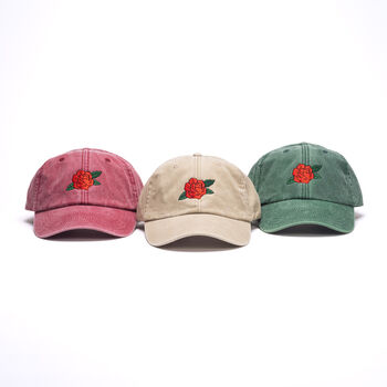 Embroidered Baseball Cap With Rose Design, 2 of 10