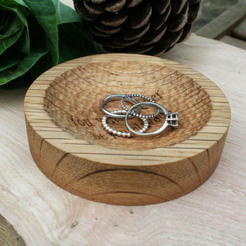 Personalised Carved Oak Engraved Jewellery Dish, 4 of 5