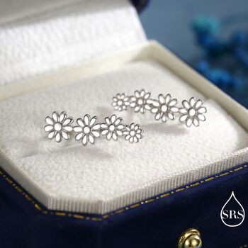 Daisy Flower Crawler Earrings In Sterling Silver, 5 of 9