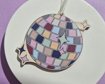 Disco Ball Bauble/ Wooden Hanging Charm, 2 of 4