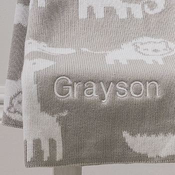 Personalised Jungle Animal Cotton Knitted Baby Blanket, 4 of 8