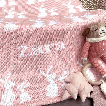 Personalised Knitted Mummy And Baby Bunny Blanket, 4 of 11