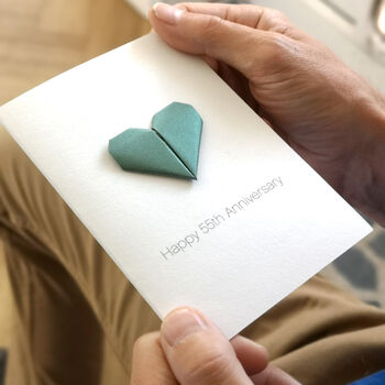 Personalised 55th Emerald Anniversary Origami Heart Card, 5 of 6