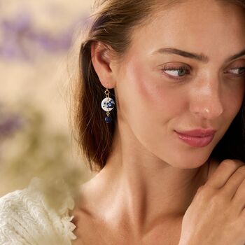 Handmade Blue And White Floral Dangle Clay Earrings, 2 of 6