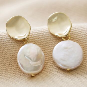 Molten Freshwater Pearl Drop Earrings In Gold Plating, 4 of 8