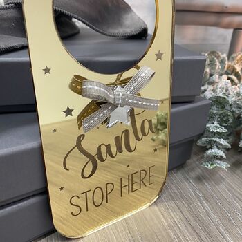 Silver Santa Stop Here Sign Personalised For Children, 9 of 12