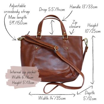 Leather Handbag, Crossbody Shoulder Bag Tan, 6 of 6