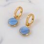 Circle Blue Opal October Birthstone Earrings, Gold, thumbnail 1 of 6