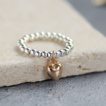 Beaded Stretch Heart Charm Ring, 5 of 8