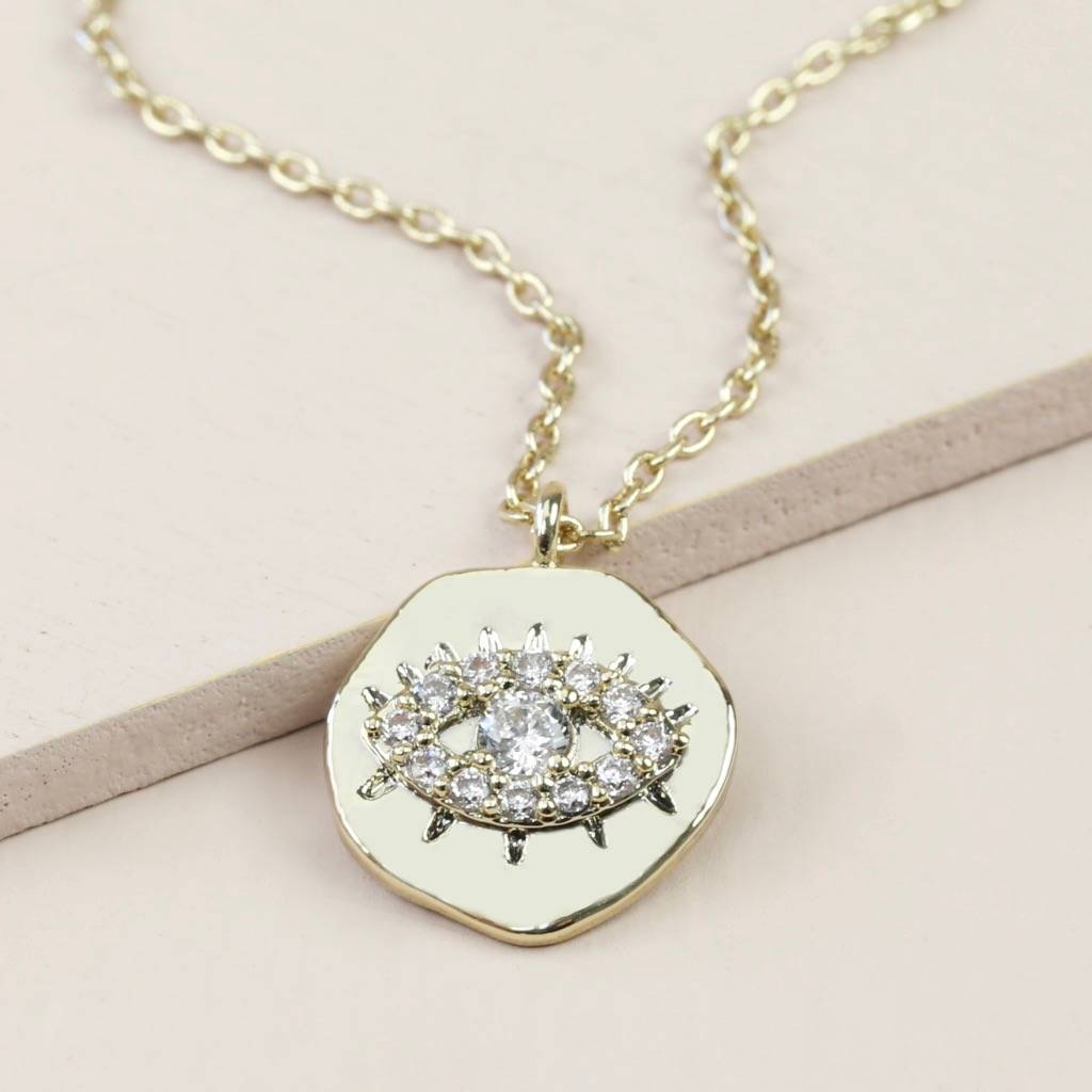 crystal eye pendant necklace in gold by lisa angel